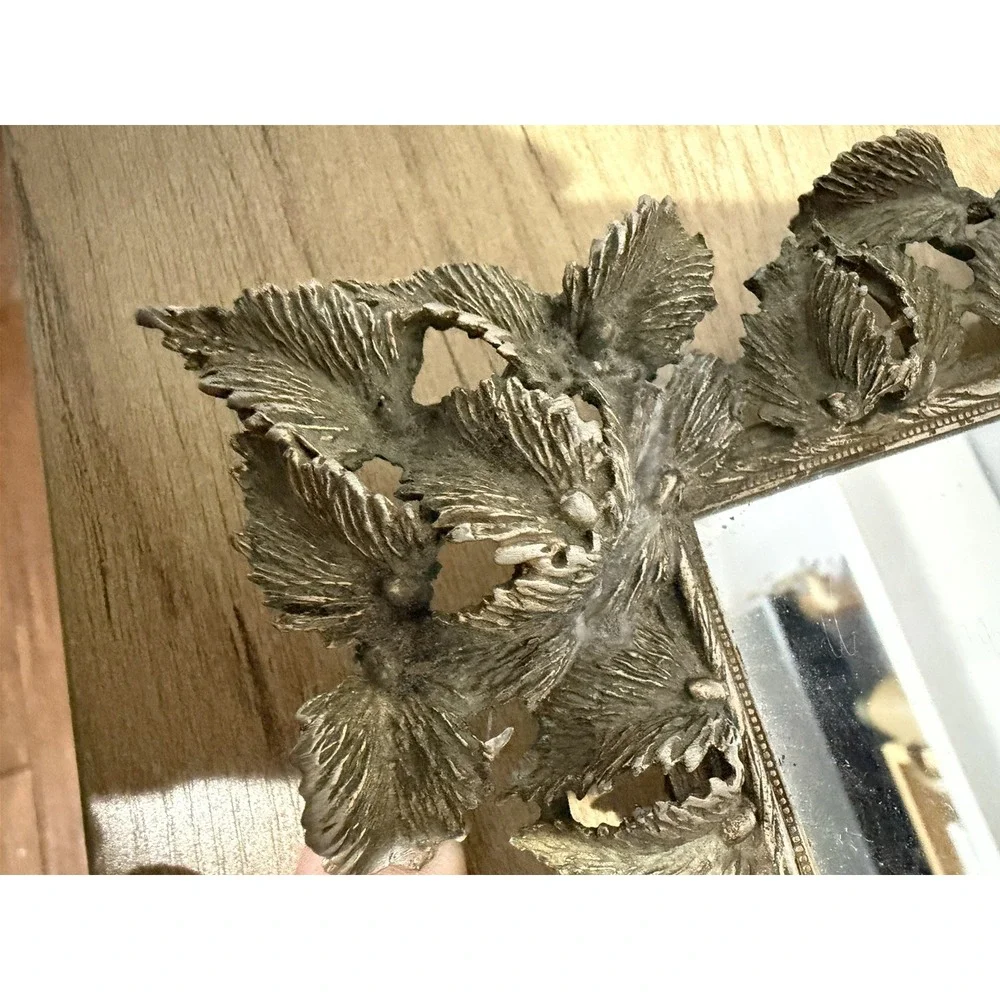 Victorian Style Vanity Mirror Table Top Brass Gold Metal Leaf Floral Large